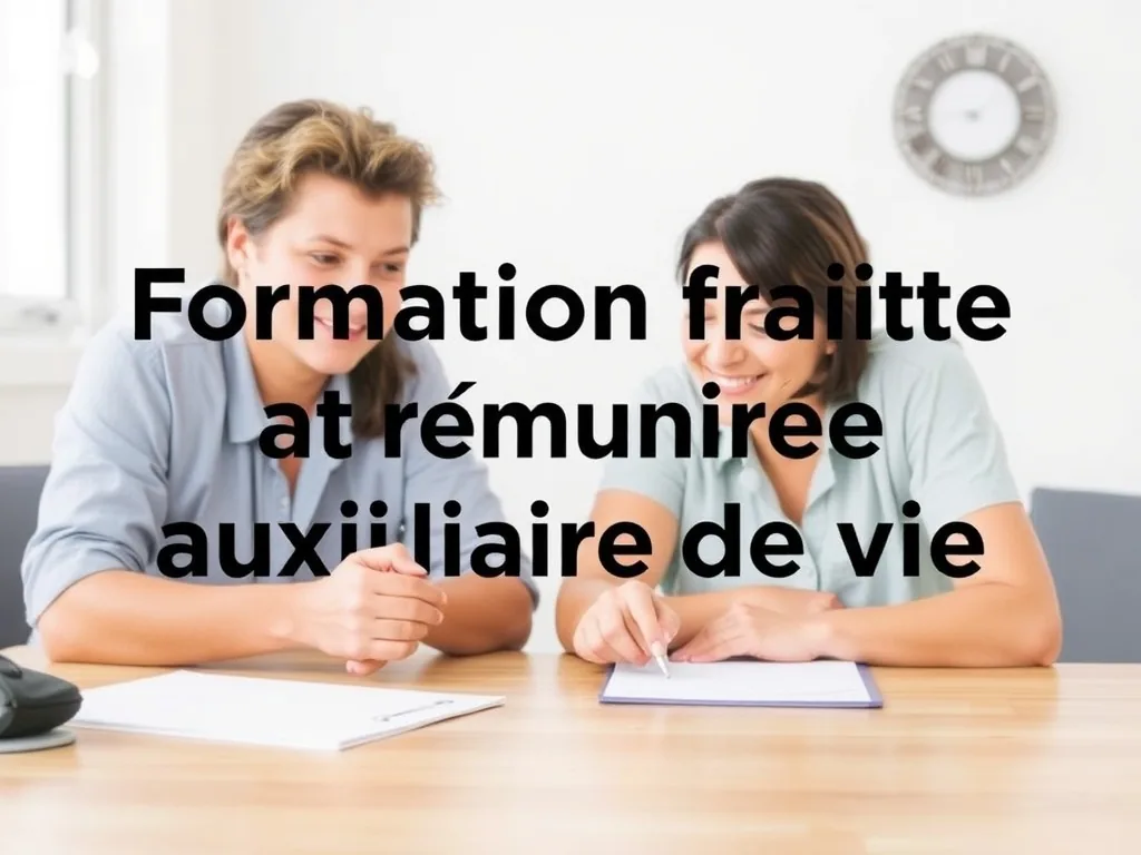 Une auxiliaire de vie souriante aide une personne âgée à se lever d'un fauteuil, symbolisant une formation rémunérée dans le secteur médico-social.